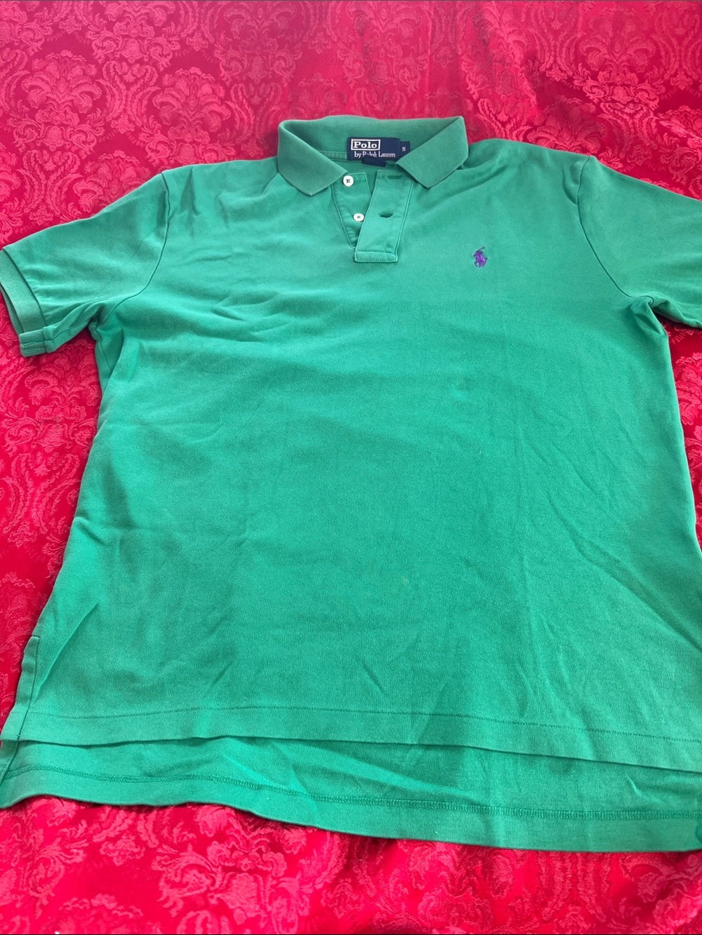 Polo Ralph Lauren Green Polo Shirt Men's Small Purple Pony Cotton